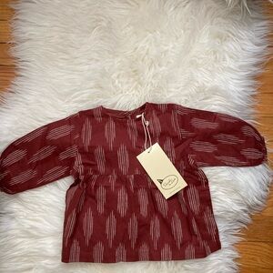 Girls Burgundy Patterned Long-Sleeve dress- 100% organic cotton